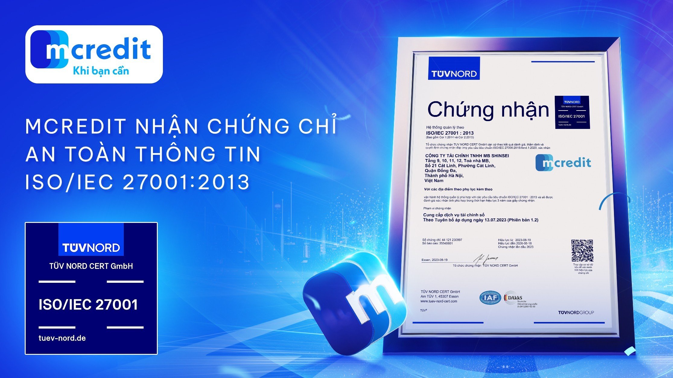 Mcredit Vinh Dự Nhận Chứng Chỉ Tiêu Chuẩn An Toàn Thông Tin ISO/IEC 27001:2013