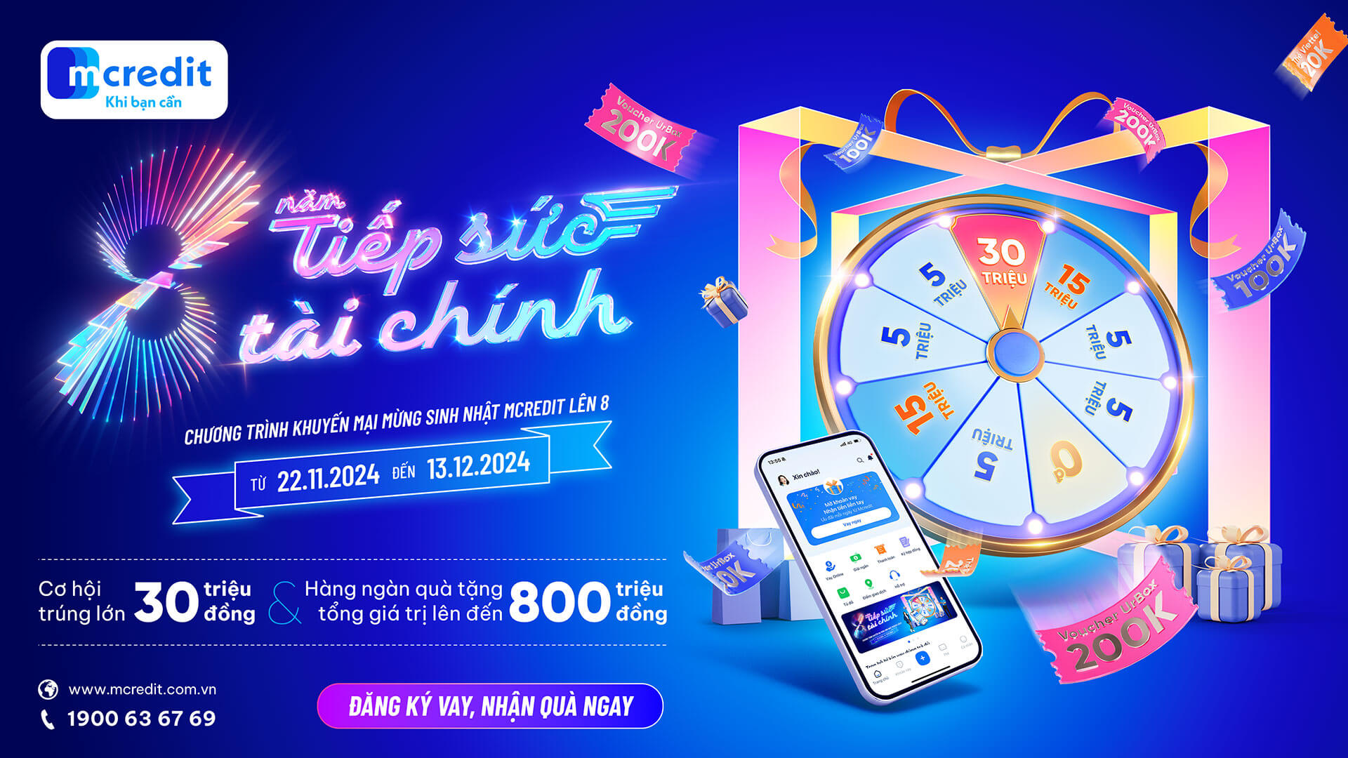 8 năm tiếp sức tài chính - Chương trình khuyến mại lớn nhất năm 2024 mừng Mcredit lên 8